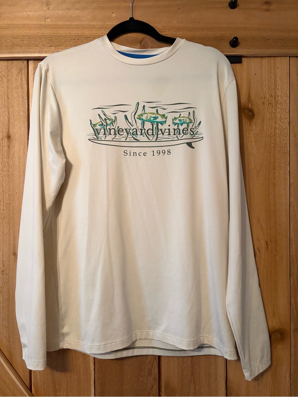 Vineyard Vines Cream Long-Sleeve Logo Tee with Green Accent